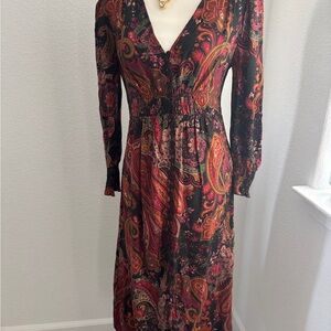Zara Orange and Black Wrap Sundress with Bishop Sleeves